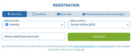 How to register by one-click at 1xBet Instant (One-click) registration